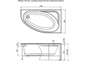Ванна акриловая Aquanet Mia 140x80 R 00246884 Ванна акриловая Aquanet Mia 140x80 R 00246884, 2