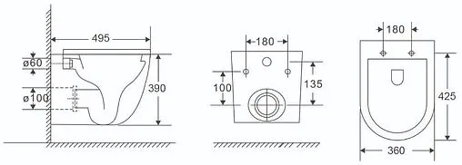 Унитаз подвесной безободковый Terminus Аврора Monolit Tornado белый 01WM49x36W
