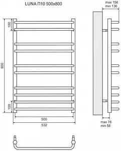 Полотенцесушитель водяной лесенка Lemark Luna П10 500x800 полированная сталь LM41810 Полотенцесушитель водяной лесенка Lemark Luna П10 500x800 полированная сталь LM41810, 2
