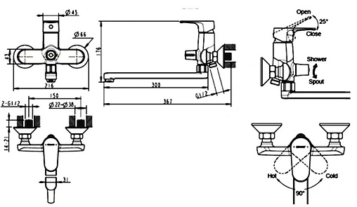 Смеситель для ванны с длинным изливом Bravat Alfa хром F6120178CP-01L