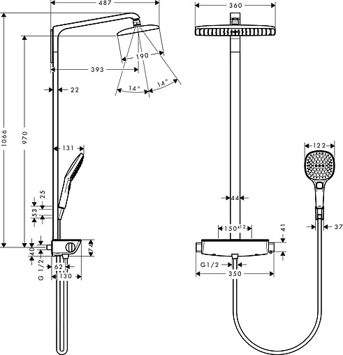 Душевая система с термостатом для душа Hansgrohe Raindance Select E 360 1jet хром 27112000