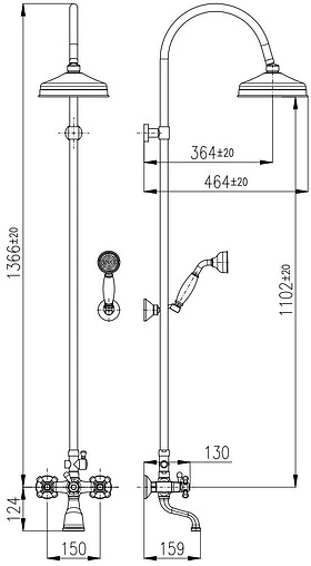 Душевая система со смесителем для ванны Rav Slezak Morava retro бронза/белый MK159.5/3SM