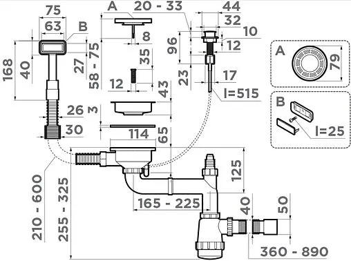 Сифон бутылочный для мойки с переливом Omoikiri WK-1-A-AB 4956471 Сифон бутылочный для мойки с переливом Omoikiri WK-1-A-AB 4956471