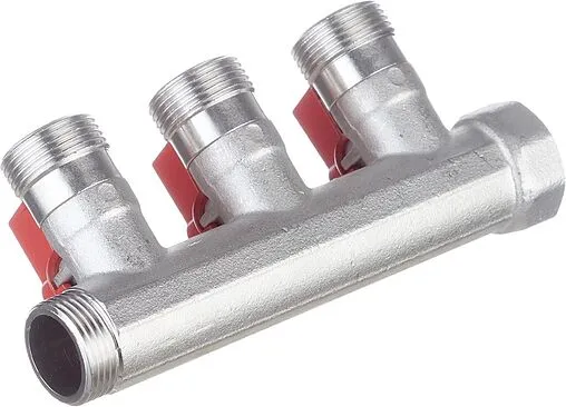 Коллектор запорный проходной 3 отвода красный ¾&quot;в/н x ¾&quot;ек Henco VB050503-ROOD