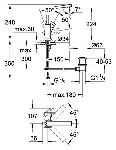 Смеситель для раковины Grohe Eurocube хром 2313500E Смеситель для раковины Grohe Eurocube хром 2313500E, 2