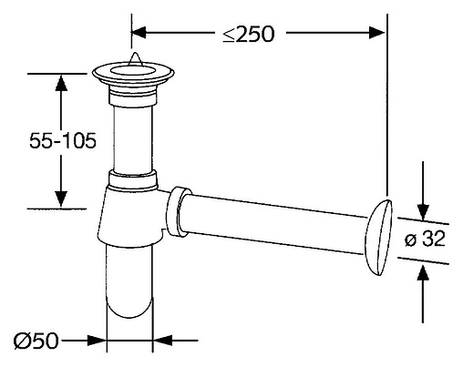Сифон бутылочный для раковины Kludi хром 1011105-00 Сифон бутылочный для раковины Kludi хром 1011105-00