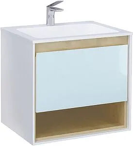 Тумба под умывальник подвесная Jorno Glass 65 белый/дуб сонома Gla.01.62/P/W, 5