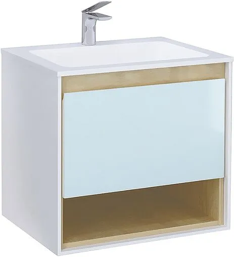 Тумба под умывальник подвесная Jorno Glass 65 белый/дуб сонома Gla.01.62/P/W