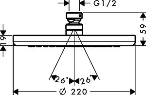 Лейка верхнего душа Hansgrohe Croma 220 1jet хром 26464000 Лейка верхнего душа Hansgrohe Croma 220 1jet хром 26464000, 2