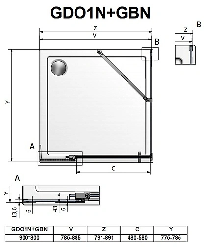 Душевое ограждение 900x800мм прозрачное стекло Roltechnik Elegant Neo Line GDO1N+GBN900*800 188-9000000-00-02+189-8000000-00-02