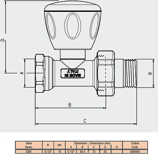 Вентиль регулирующий прямой ½&quot; в/н Tiemme 3260043