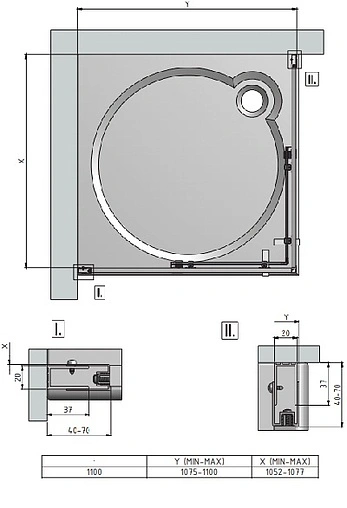 Душевая дверь 1100мм прозрачное стекло Roltechnik Exclusive Line ECS2/1100 P 560-110000P-00-02