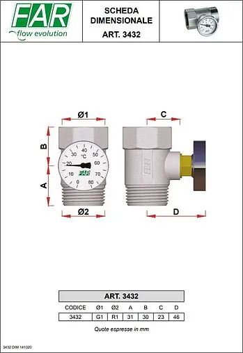 Тройник коллекторный с термометром (0-80°С) 1"н x 1"в Far FK 3432 1 Тройник коллекторный с термометром (0-80°С) 1"н x 1"в Far FK 3432 1