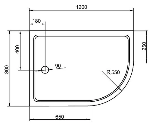 Поддон для душа Cezares Tray R550 TRAY-A-RH-120/80-550-15-W-R