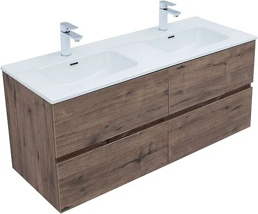 Тумба-умывальник подвесная Aquanet Алвита New 60 дуб веллингтон/табак 00334184+00254363