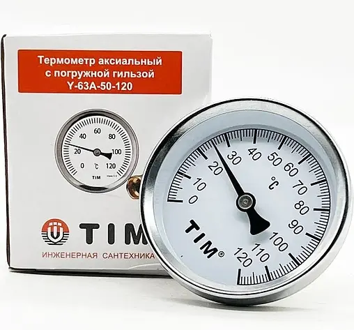 Термометр биметаллический TIM 63мм 120°С гильза 50мм ½&quot; Y-63A-50-120