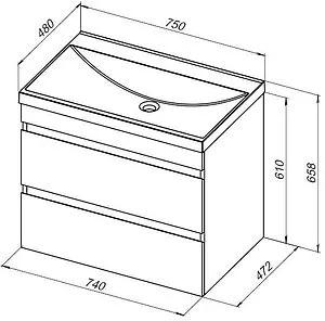 Тумба-умывальник подвесная Aquanet Нота New 75 белый глянец 00335418+00281221 Тумба-умывальник подвесная Aquanet Нота New 75 белый глянец 00335418+00281221, 2