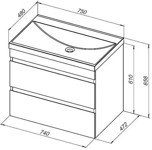 Тумба-умывальник подвесная Aquanet Нота New 75 белый глянец 00335418+00281221