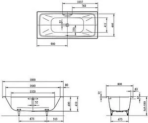 Ванна стальная Kaldewei Cayono Duo 180x80 mod. 725 anti-slip (полный) белый 272534010001 Ванна стальная Kaldewei Cayono Duo 180x80 mod. 725 anti-slip (полный) белый 272534010001, 2