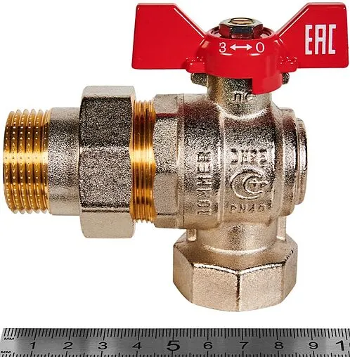 Кран шаровый с американкой угловой 1&quot;в x 1&quot;н Rommer ГОСТ Р 59553-2021 RBV-0006-2610225