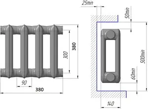 Радиатор чугунный 4 секции НТКРЗ МС-140M2 300 Радиатор чугунный 4 секции НТКРЗ МС-140M2 300, 2