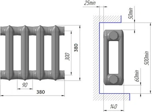 Радиатор чугунный 4 секции НТКРЗ МС-140M2 300