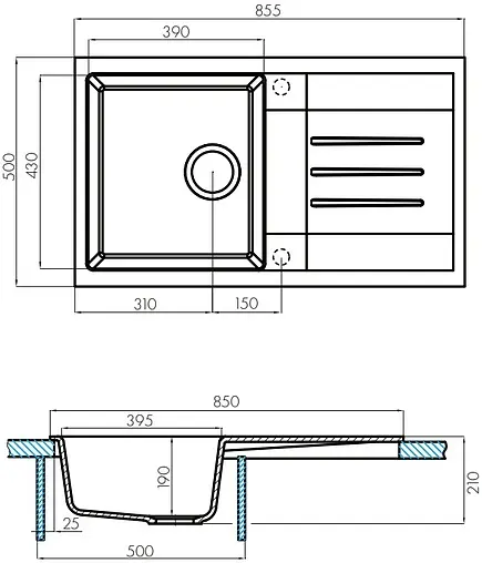Мойка кухонная Aquaton Верона 85.5 графит 1A710032VR210 Мойка кухонная Aquaton Верона 85.5 графит 1A710032VR210