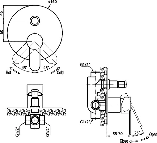 Смеситель для ванны скрытого монтажа Cezares Laconico хром LACONICO-C-VDI-01 Смеситель для ванны скрытого монтажа Cezares Laconico хром LACONICO-C-VDI-01