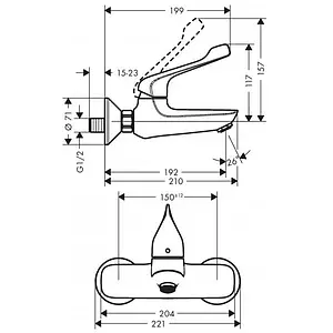 Смеситель для раковины хирургический настенный Hansgrohe Novus хром 71923000 Смеситель для раковины хирургический настенный Hansgrohe Novus хром 71923000, 2