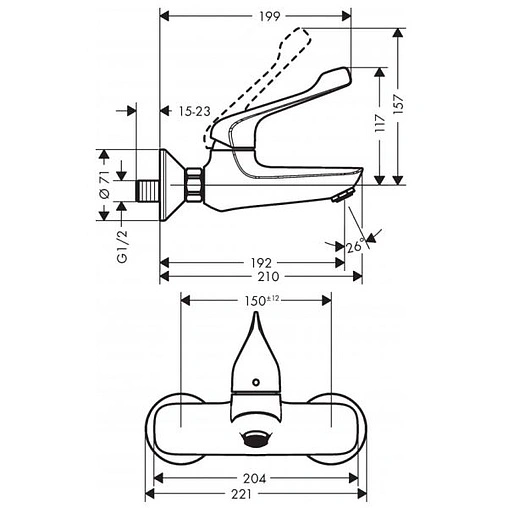 Смеситель для раковины хирургический настенный Hansgrohe Novus хром 71923000 Смеситель для раковины хирургический настенный Hansgrohe Novus хром 71923000