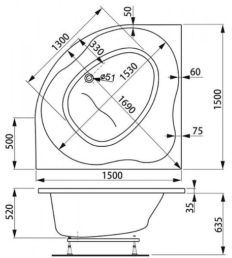 Ванна акриловая Vagnerplast Plejada 150x150 VPBA150PLE3X-04