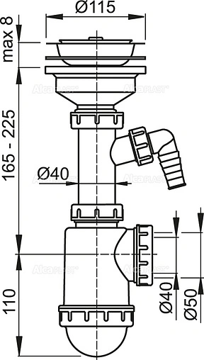 Сифон бутылочный для мойки AlcaPlast A446P-DN50/40 Сифон бутылочный для мойки AlcaPlast A446P-DN50/40
