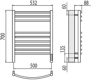 Полотенцесушитель электрический лесенка Terminus Классик П9 500х700 электро sensor quick touch полированная сталь 4670078527356, 2