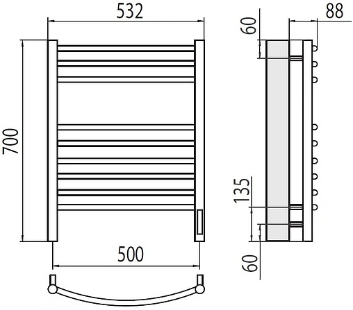 Полотенцесушитель электрический лесенка Terminus Классик П9 500х700 электро sensor quick touch полированная сталь 4670078527356