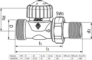 Вентиль терморегулирующий прямой ¾"ек x ½"н Uni-Fitt 162N2300 Вентиль терморегулирующий прямой ¾"ек x ½"н Uni-Fitt 162N2300, 2