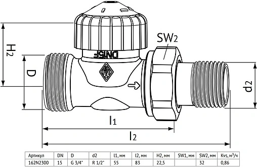Вентиль терморегулирующий прямой ¾"ек x ½"н Uni-Fitt 162N2300 Вентиль терморегулирующий прямой ¾"ек x ½"н Uni-Fitt 162N2300