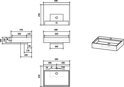 Раковина Raval Facet 60 бетон Fac.08.60/Bet/RL