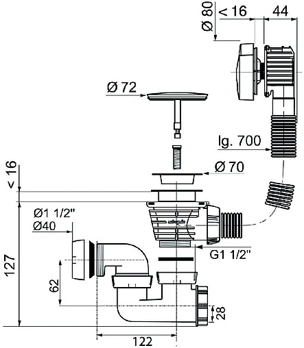 Слив-перелив для ванны Jacob Delafon хром E6D159-CP