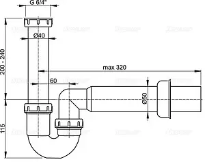 Сифон трубный для мойки AlcaPlast A80-DN50 Сифон трубный для мойки AlcaPlast A80-DN50, 2