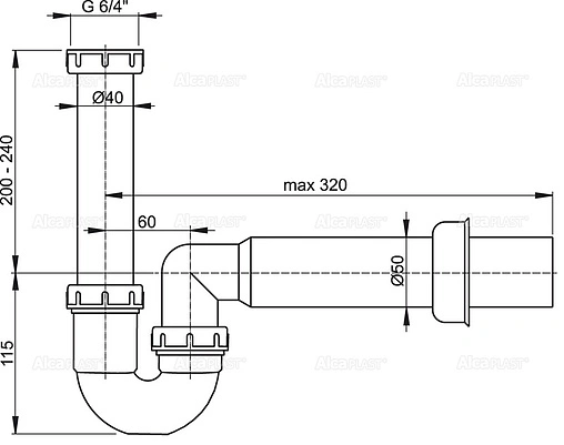 Сифон трубный для мойки AlcaPlast A80-DN50