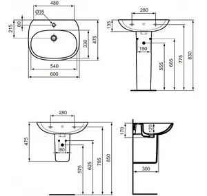 Раковина Ideal Standard Tesi 60 белый T352201 Раковина Ideal Standard Tesi 60 белый T352201, 2