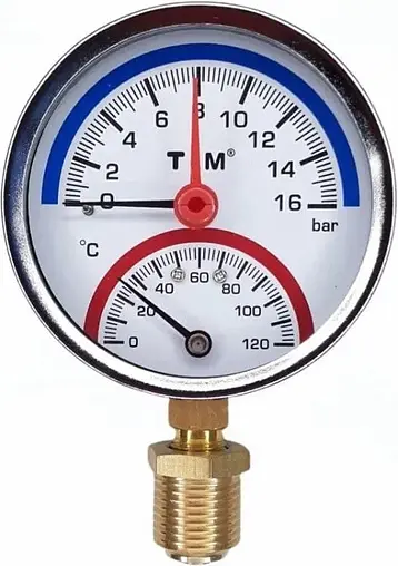 Термоманометр радиальный TIM 80мм 16 бар 120°С ½&quot; Y-80-16