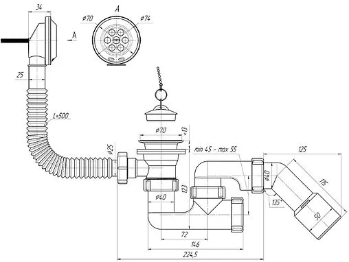 Слив-перелив для ванны Ани Пласт хром E251