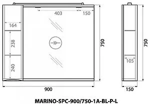 Шкаф-зеркало BelBagno FLY-MARINO 90 L Bianco Lucido MARINO-SPC-900/750-1A-BL-P-L, 2