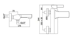 Смеситель для ванны Paffoni Rock хром RO022CR Смеситель для ванны Paffoni Rock хром RO022CR, 2