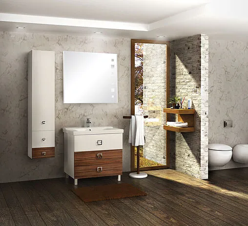 Шкаф-пенал подвесной Aquaton Стамбул 35 белый/эбони тёмный 1A127703ST560