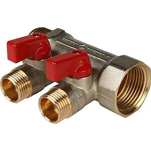 Коллектор запорный проходной 2 отвода красный 1"в/н x ½"н Stout SMB 6200 011202 Коллектор запорный проходной 2 отвода красный 1"в/н x ½"н Stout SMB 6200 011202, 1