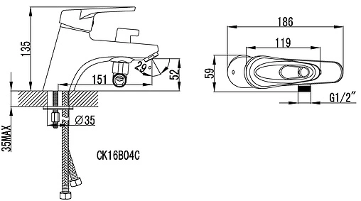 Смеситель на борт ванны на 1 отверстие Lemark Luna хром LM4115C
