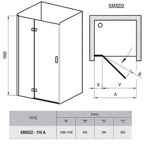 Дверь в нишу 1100мм прозрачное стекло Ravak Smartline SMSD2-110 A-L 0SLDAA00Z1, 2