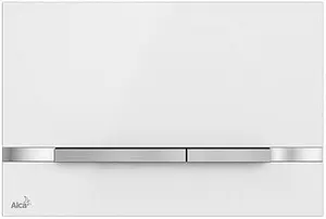 Клавиша смыва для унитаза AlcaPlast FLAT STRIPE-WHITE кнопки/сатин, панель/белый глянцевый Клавиша смыва для унитаза AlcaPlast FLAT STRIPE-WHITE кнопки/сатин, панель/белый глянцевый, 1